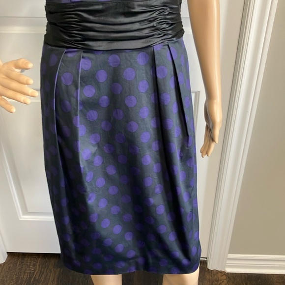 Club Monaco | Purple and Black Polka Dot Midi Dress Sleeveless Crew Neck - Picture 3 of 14